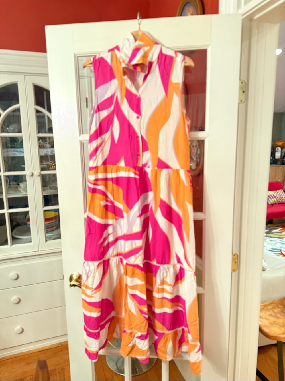 Sleeveless Pink & Orange Printed Maxi Dress